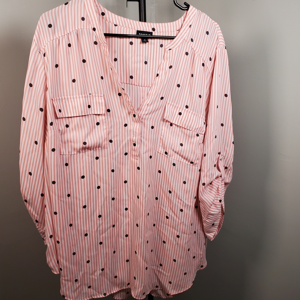 Torrid Pink Striped Polka Dot Blouse